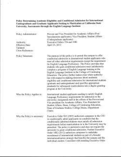 Conditional Admission and Academic Eligibility