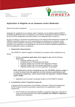 Application to Register as an Assessor and/or Moderator