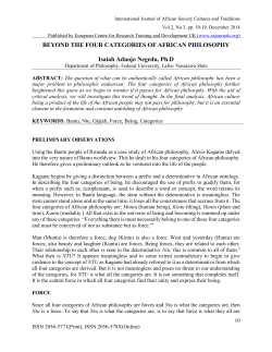 BEYOND THE FOUR CATEGORIES OF AFRICAN PHILOSOPHY