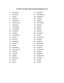 Fourth Grade Sponsored Spelling List