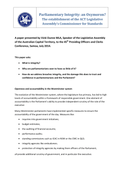 Parliamentary Integrity: an Oxymoron?