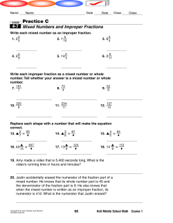 Mixed Numbers and Improper Fractions