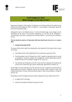 Draft budget for 2015: What changes in the field of VAT?