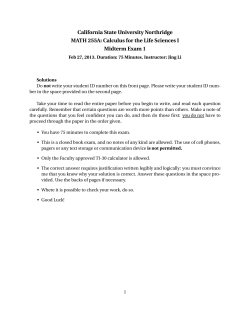 Calculus for the Life Sciences I Midterm Exam 1