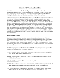 Elizabeth 1729 Parentage Possibilities