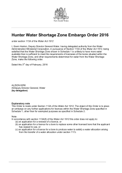 Hunter Water Shortage Zone Embargo Order 2016