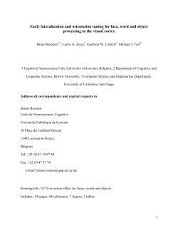 Early lateralization and orientation tuning for face, word and object