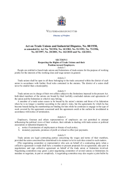 Act on Trade Unions and Industrial Disputes, No. 80/1938