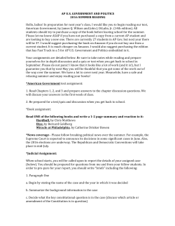 AP U.S. GOVERNMENT AND POLITICS 2016 SUMMER READING