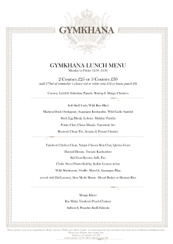 GYMKHANA LUNCH MENU