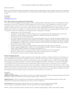 Honors Sophomore English Summer Reading Assignment 2016