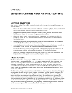 Europeans Colonize North America, 1600&ndash;1640