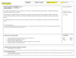TEACHER: CLASS: 5 th Grade DATE: October 19-20
