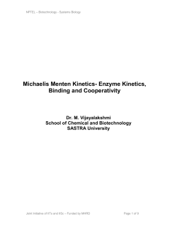 Michaelis Menten Kinetics- Enzyme Kinetics, Binding and