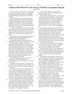 Article of the Week 19: Lois Lowry`s Newbery Acceptance Speech