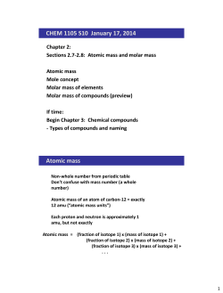 CHEM 1105 S10 January 17, 2014 Atomic mass