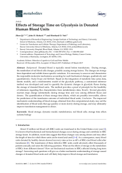 Effects of Storage Time on Glycolysis in Donated Human Blood Units
