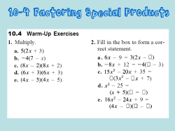 10-4 Factoring Special Products