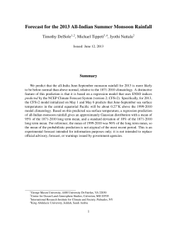 Forecast for the 2013 All-Indian Summer Monsoon Rainfall