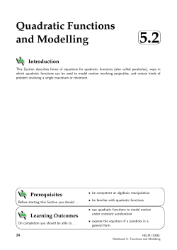 Quadratic Functions and Modelling