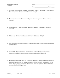 Molar Mass Worksheet Name: Chemistry Date: Hour: _____ 1. An