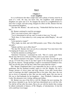 Part I Chapter 1 A new neighbor It is a well