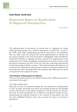 Reserved Seats in South Asia: A Regional Perspective