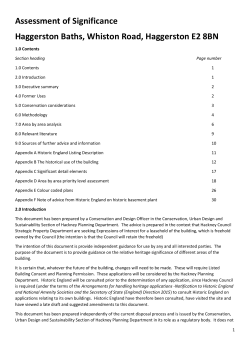 Assessment of Significance Haggerston Baths, Whiston Road