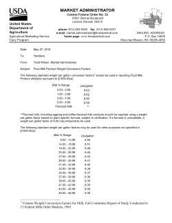 Fluid Milk Weight Conversion Factors