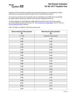 Net Pension Estimates for the 2016 Taxation Year