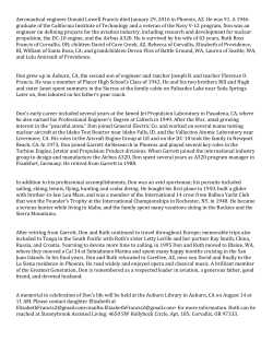Aeronautical engineer Donald Lowell Francis died January 29, 2016