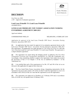 Lend Lease Primelife NSW Nurses Association Enterprise