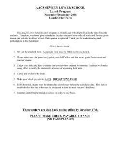 AACS SEVERN LOWER SCHOOL Lunch Program These orders are
