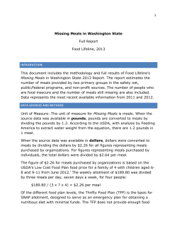 1 Missing Meals in Washington State Full Report Food Lifeline, 2013