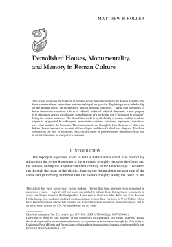 Demolished Houses, Monumentality, and Memory in Roman Culture