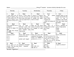 Name: 3 Graders` Summer Activity Calendar for June Monday