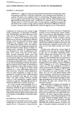 Egg Dimensions and Neonatal Mass of Shorebirds