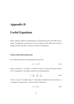 Appendix D Useful Equations