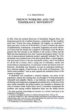 French Workers and the Temperance Movement