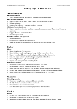 Primary Stage 1 Science for Year 1 Scientific enquiry Biology