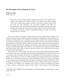 The Reception of the Chansons de Geste