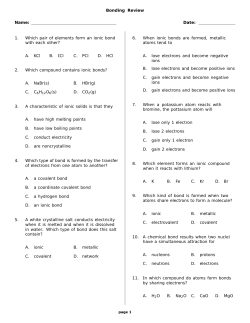 Bonding Review Name: Date: 1. Which pair of elements form an