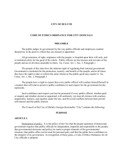 CITY OF DULUTH CODE OF ETHICS ORDINANCE