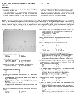 Big Idea 1: “Atomic Theory and Structure” AP LEVEL ASSESSMENT