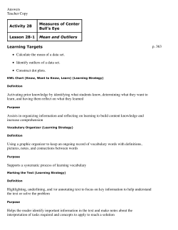 Answers Teacher Copy p. 363 Activity 28 Measures of Center Bull`s
