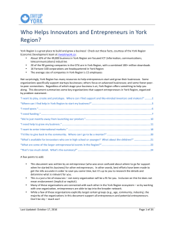Who Helps Innovators and Entrepreneurs in York Region?