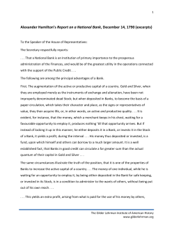 Alexander Hamilton`s Report on a National Bank (excerpts)