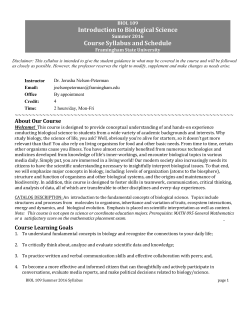 Introduction to Biological Science Course Syllabus and Schedule