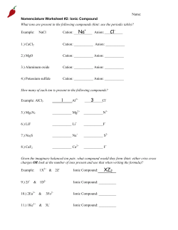Nomenclature Worksheet #2: Ionic Compound What ions are