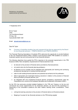 17 September 2014 Mr Ian Taylor Chair Tax Practitioners Board PO